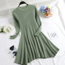 Load image into Gallery viewer, Women Long Sleeve Sweater Dress Women's Irregular Hem Casual Autumn Winter Dress Women O-neck A Line Short Mini Knitted Dresses

