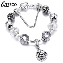 Load image into Gallery viewer, CUTEECO 925 Fashion Silver Charms Bracelet Bangle For Women Crystal Flower Fairy Bead Fit Brand Bracelets Jewelry Pulseras Mujer
