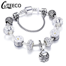 Load image into Gallery viewer, CUTEECO 925 Fashion Silver Charms Bracelet Bangle For Women Crystal Flower Fairy Bead Fit Brand Bracelets Jewelry Pulseras Mujer
