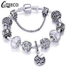 Load image into Gallery viewer, CUTEECO 925 Fashion Silver Charms Bracelet Bangle For Women Crystal Flower Fairy Bead Fit Brand Bracelets Jewelry Pulseras Mujer
