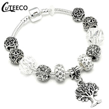 Load image into Gallery viewer, CUTEECO 925 Fashion Silver Charms Bracelet Bangle For Women Crystal Flower Fairy Bead Fit Brand Bracelets Jewelry Pulseras Mujer
