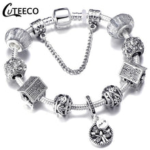 Load image into Gallery viewer, CUTEECO 925 Fashion Silver Charms Bracelet Bangle For Women Crystal Flower Fairy Bead Fit Brand Bracelets Jewelry Pulseras Mujer
