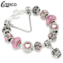 Load image into Gallery viewer, CUTEECO 925 Fashion Silver Charms Bracelet Bangle For Women Crystal Flower Fairy Bead Fit Brand Bracelets Jewelry Pulseras Mujer
