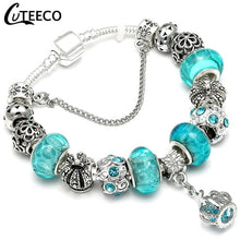 Load image into Gallery viewer, CUTEECO 925 Fashion Silver Charms Bracelet Bangle For Women Crystal Flower Fairy Bead Fit Brand Bracelets Jewelry Pulseras Mujer
