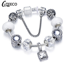 Load image into Gallery viewer, CUTEECO 925 Fashion Silver Charms Bracelet Bangle For Women Crystal Flower Fairy Bead Fit Brand Bracelets Jewelry Pulseras Mujer

