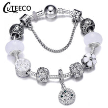Load image into Gallery viewer, CUTEECO 925 Fashion Silver Charms Bracelet Bangle For Women Crystal Flower Fairy Bead Fit Brand Bracelets Jewelry Pulseras Mujer
