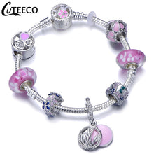 Load image into Gallery viewer, CUTEECO 925 Fashion Silver Charms Bracelet Bangle For Women Crystal Flower Fairy Bead Fit Brand Bracelets Jewelry Pulseras Mujer

