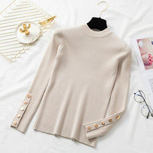 Load image into Gallery viewer, Autumn Women Long Sleeve Pure Slim Sweater Winter Knitted Turtleneck Casual Cashmere Pullover Metal Buttons Split Cuff Basic Top
