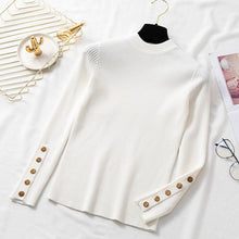 Load image into Gallery viewer, Autumn Women Long Sleeve Pure Slim Sweater Winter Knitted Turtleneck Casual Cashmere Pullover Metal Buttons Split Cuff Basic Top
