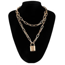 Load image into Gallery viewer, Double layer Lock Chain necklace punk 90s link chain silver color padlock pendant necklace women fashion gothic  jewelry

