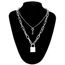 Load image into Gallery viewer, Double layer Lock Chain necklace punk 90s link chain silver color padlock pendant necklace women fashion gothic  jewelry

