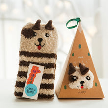 Load image into Gallery viewer, Cute Animal Design Deer Christmas socks Gift 3D Fluffy Coral Velvet Thick Warm Winter Sock For Women new Year gift Sox with Box

