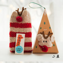 Load image into Gallery viewer, Cute Animal Design Deer Christmas socks Gift 3D Fluffy Coral Velvet Thick Warm Winter Sock For Women new Year gift Sox with Box
