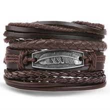 Load image into Gallery viewer, IFMIA Vintage Leather Bracelet Fashion Hand-knitted Multi-layer Leather Feather Leaf Bracelet and Fashion Men's Bracelet Gift
