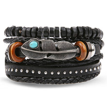 Load image into Gallery viewer, IFMIA Vintage Leather Bracelet Fashion Hand-knitted Multi-layer Leather Feather Leaf Bracelet and Fashion Men's Bracelet Gift
