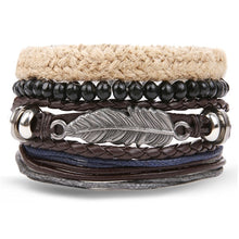 Load image into Gallery viewer, IFMIA Vintage Leather Bracelet Fashion Hand-knitted Multi-layer Leather Feather Leaf Bracelet and Fashion Men's Bracelet Gift
