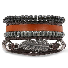 Load image into Gallery viewer, IFMIA Vintage Leather Bracelet Fashion Hand-knitted Multi-layer Leather Feather Leaf Bracelet and Fashion Men's Bracelet Gift

