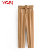 Load image into Gallery viewer, Tangada black suit pants woman high waist pants sashes pockets office ladies pants fashion middle aged pink yellow pants 6A22
