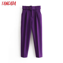 Load image into Gallery viewer, Tangada black suit pants woman high waist pants sashes pockets office ladies pants fashion middle aged pink yellow pants 6A22

