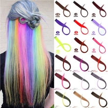 Load image into Gallery viewer, MUMUPI Long Straight color Hair Piece Hair Extensions Clip In Highlight Rainbow Hair Streak Pink Synthetic Hair Strands on Clips
