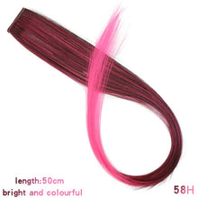 Load image into Gallery viewer, MUMUPI Long Straight color Hair Piece Hair Extensions Clip In Highlight Rainbow Hair Streak Pink Synthetic Hair Strands on Clips
