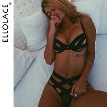 Load image into Gallery viewer, Ellolace Sexy Bandage Hollow Out Underwear Set Women Lingerie 2 Piece Set Bra Thong 2020 New Fashion Female Bra and Panty Sets

