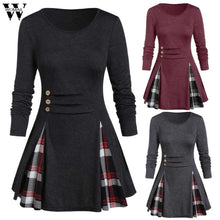 Load image into Gallery viewer, Womail Shirt Women Autumn Winter Long Sleeve Tartan Tunic Pullover Tops Irregular Plaid Print Pullover Blusas Feminina Plus Size
