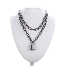 Load image into Gallery viewer, Double layer Lock Chain necklace punk 90s link chain silver color padlock pendant necklace women fashion gothic  jewelry

