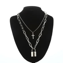 Load image into Gallery viewer, Double layer Lock Chain necklace punk 90s link chain silver color padlock pendant necklace women fashion gothic  jewelry
