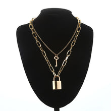 Load image into Gallery viewer, Double layer Lock Chain necklace punk 90s link chain silver color padlock pendant necklace women fashion gothic  jewelry
