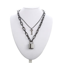 Load image into Gallery viewer, Double layer Lock Chain necklace punk 90s link chain silver color padlock pendant necklace women fashion gothic  jewelry
