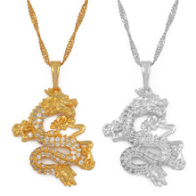 Load image into Gallery viewer, Anniyo CZ Dragon Pendant Necklaces for Women Men Gold Color Jewellery Cubic Zirconia Mascot Ornaments Lucky Symbol Gifts #064004
