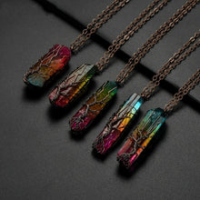 Load image into Gallery viewer, SEDmart 7Chakra Ainbow Natural Stone Copper Wire Pendant Necklace for Women Men Long Chain  Tree of Life Statement Jewelry Gift
