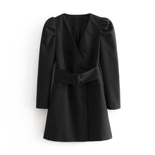 Load image into Gallery viewer, Women Fashion Puff Long Sleeve Black Mini Dress Autumn V Neck Bandage High Street Lady Dresses A Line Chic Fashion Ropa Mujer
