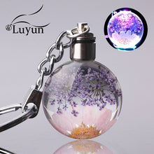 Load image into Gallery viewer, Luyun Small fresh dried flower keychain round crystal glass key chain key ring Wholesale
