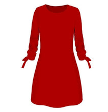 Load image into Gallery viewer, Women Fashion O-neck Solid Bow Elegant Straight Dress Spring Loose Mini Dresses 3/4 Sleeve Bow comfortable Plus Size
