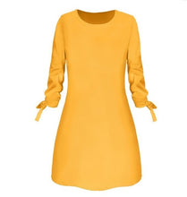 Load image into Gallery viewer, Women Fashion O-neck Solid Bow Elegant Straight Dress Spring Loose Mini Dresses 3/4 Sleeve Bow comfortable Plus Size
