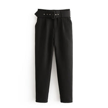 Load image into Gallery viewer, Office Lady Black Suit Pants with Belt Women High Waist Solid Long Trousers Fashion Pockets Pants Trousers Pantalones
