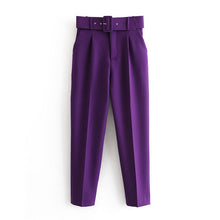 Load image into Gallery viewer, Office Lady Black Suit Pants with Belt Women High Waist Solid Long Trousers Fashion Pockets Pants Trousers Pantalones
