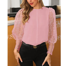 Load image into Gallery viewer, Women Spring Mesh Puff Long Sleeve Ribbed Knitted Shirt Loose Casual Polka Dots Blouse Tops Elegant Turtleneck Party Clubwear
