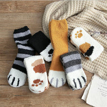 Load image into Gallery viewer, 1 pair of plush coral fleece socks female tube socks autumn and winter cat claws cute thick warm sleeping floor sleep socks
