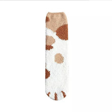 Load image into Gallery viewer, 1 pair of plush coral fleece socks female tube socks autumn and winter cat claws cute thick warm sleeping floor sleep socks
