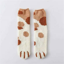 Load image into Gallery viewer, 1 pair of plush coral fleece socks female tube socks autumn and winter cat claws cute thick warm sleeping floor sleep socks lady
