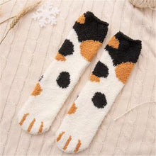 Load image into Gallery viewer, 1 pair of plush coral fleece socks female tube socks autumn and winter cat claws cute thick warm sleeping floor sleep socks lady
