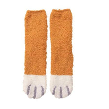 Load image into Gallery viewer, 1 pair of plush coral fleece socks female tube socks autumn and winter cat claws cute thick warm sleeping floor sleep socks lady
