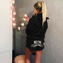 Load image into Gallery viewer, Women Coral Velvet Pajamas Set Autumn Winter Warm Pajamas Two Piece Set Sleepwear Cute Cat Meow Pattern Hoodies Shorts Set 5XL
