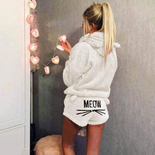 Load image into Gallery viewer, Women Coral Velvet Pajamas Set Autumn Winter Warm Pajamas Two Piece Set Sleepwear Cute Cat Meow Pattern Hoodies Shorts Set 5XL
