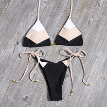 Load image into Gallery viewer, Sexy Floral Print Bikinis Striped Patchwork Swimsuit Women Bandage Bikini Set Swimwear Brazilian Beachwear New Bathing Suit
