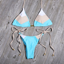 Load image into Gallery viewer, Sexy Floral Print Bikinis Striped Patchwork Swimsuit Women Bandage Bikini Set Swimwear Brazilian Beachwear New Bathing Suit
