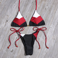 Load image into Gallery viewer, Sexy Floral Print Bikinis Striped Patchwork Swimsuit Women Bandage Bikini Set Swimwear Brazilian Beachwear New Bathing Suit
